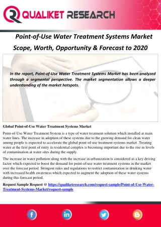 Point-of-Use Water Treatment Systems Market  Scope, Worth, Opportunity & Forecast to 2020