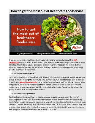 How to get the most out of Healthcare Foodservice