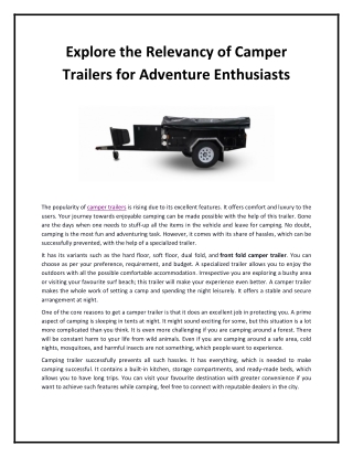 Explore the Relevancy of Camper Trailers for Adventure Enthusiasts