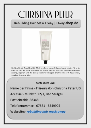 Rebuilding Hair Mask Oway | Oway-shop.de