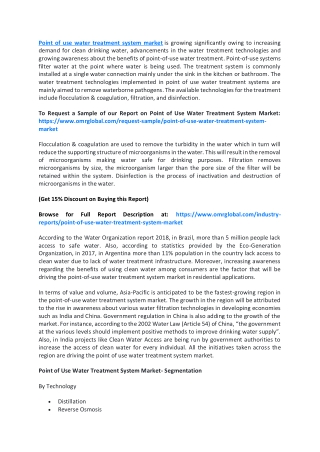 Point of Use Water Treatment System Market  Size , Segmentation, Share, Forecast, Analysis, Industry Report to 2019-2025