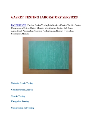 Gasket Testing Lab Mumbai, Pune,Nashik,Chennai,Hyderabad, India