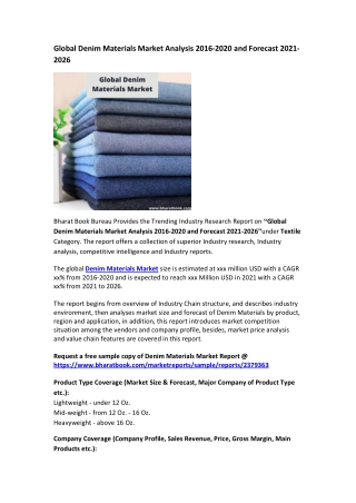 Global Denim Materials Market Analysis 2016-2020 and Forecast 2021-2026
