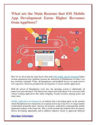 What are the Main Reasons that iOS Mobile App Development Earns Higher Revenues from AppStore?