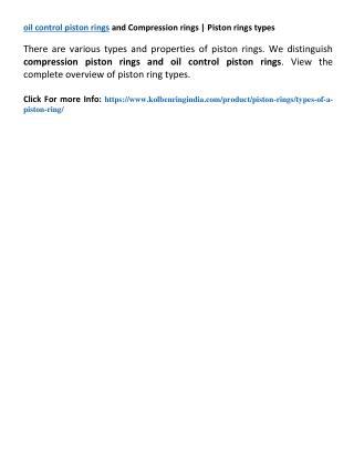 Piston rings types | Compression and oil control piston rings