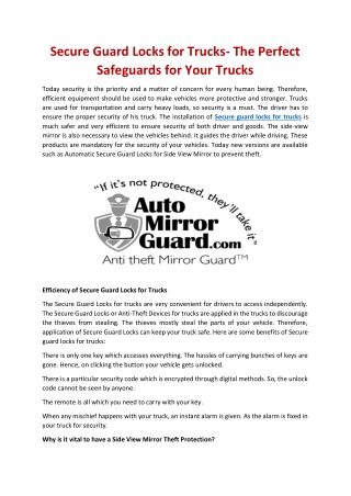 Secure Guard Locks for Trucks- The Perfect Safeguards for Your Trucks