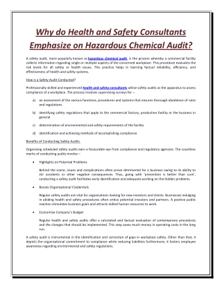 Why do Health and Safety Consultants Emphasize on Hazardous Chemical Audit