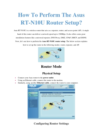 How To Perform The Asus RT-N10U Router Setup? | Simple Steps