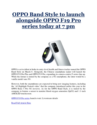 OPPO Band Style to launch alongside OPPO F19 Pro series today at 7 pm