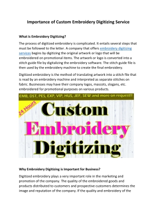 Importance of Custom Embroidery Digitizing Service- Designsin24
