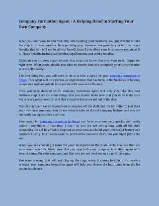 Company Formation Agent - A Helping Hand in Starting Your Own Company