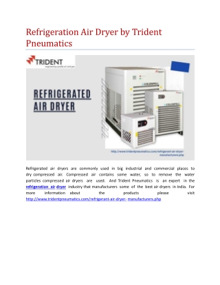 Refrigeration Air Dryer by Trident Pneumatics