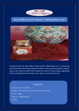 Best Saffron in the World | Mehrsaffron.com