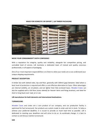 MADE FOR DOMESTIC OR EXPORT | LJB TIMBER PACKAGING