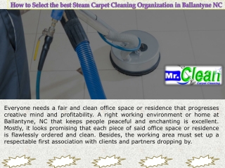 How to Select the best Steam Carpet Cleaning Organization in Ballantyne NC