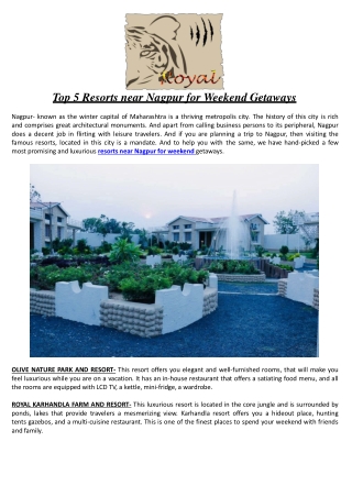 Top 5 Resorts near Nagpur for Weekend Getaways
