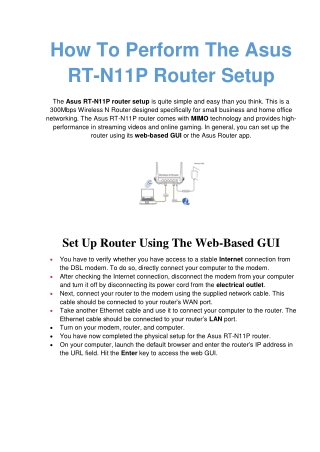 How To Do The Asus RT-N11P Router Setup? | Easy Steps