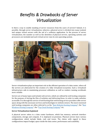 Benefits & Drawbacks of Server Virtualization