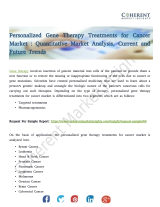 Personalized Gene Therapy Treatments for Cancer Market : Quantitative Market Analysis, Current and Future Trends