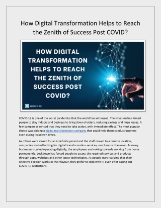 How Digital Transformation Helps to Reach the Zenith of Success Post COVID?