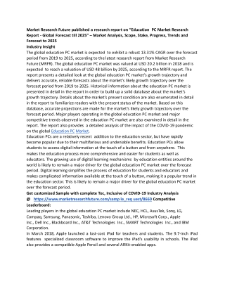 Education PC Market Share Leaders, Growth Factors, Developments and Regional Forecast 2025