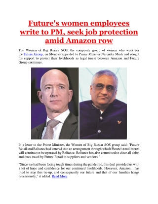 Future's women employees write to PM, seek job protection amid Amazon row