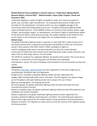 Underwater Lighting Market 2021 Worldwide Industry Analysis, Size, Trends, Segmentation and Forecast 2025