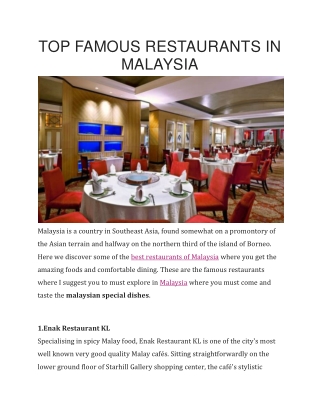 TOP FAMOUS RESTAURANTS IN MALAYSIA