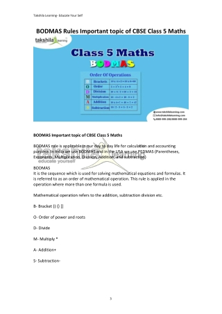 BODMAS Rules Important topic of CBSE Class 5 Maths