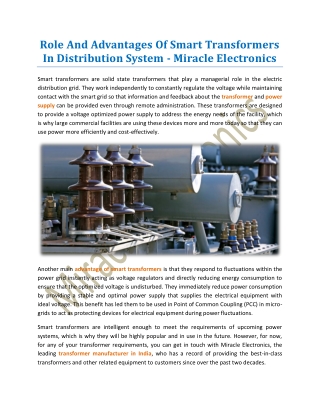 *Role And Advantages Of Smart Transformers In Distribution System - Miracle Electronics*