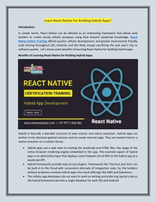 Learn React Native For Building Hybrid Apps?