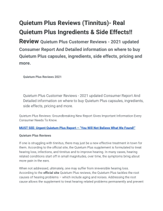 Quietum Plus Reviews (Tinnitus)