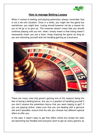 How to manage Betting Losses ?