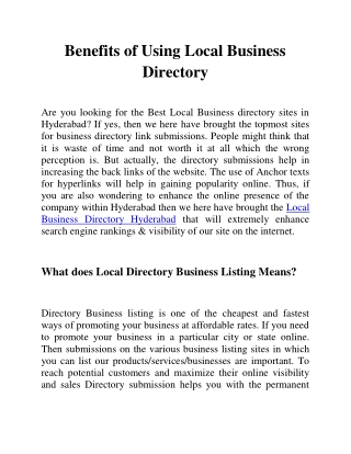 Benefits of Using Local Business Directory - Point locals