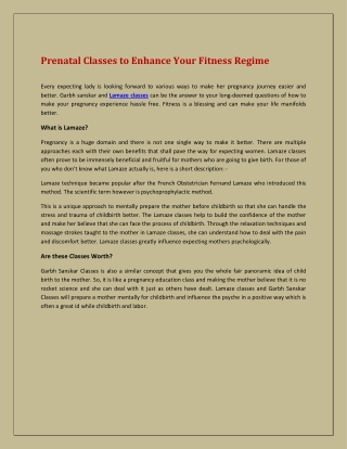 Prenatal Classes to Enhance Your Fitness Regime