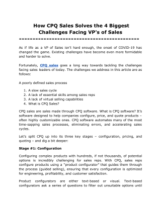 How CPQ Sales Solves the 4 Biggest Challenges Facing VP's of Sales