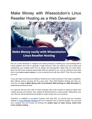 Boost Your Web Developer Business with Linux Reseller Hosting at Wisesolution