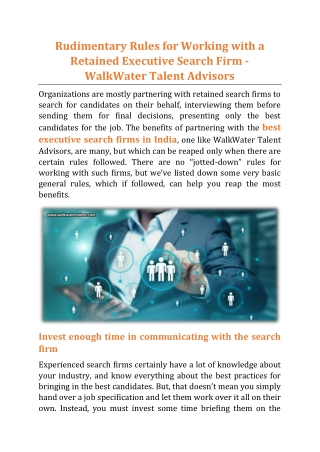 Rudimentary Rules for Working with a Retained Executive Search Firm - WalkWater Talent Advisors