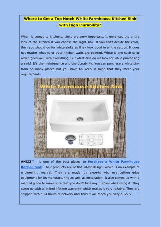 Where to Get a Top Notch White Farmhouse Kitchen Sink with High Durability?