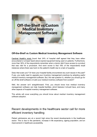 Off-the-Shelf vs Custom Medical Inventory Management Software