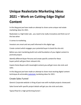 Unique Realestate Marketing Ideas 2021