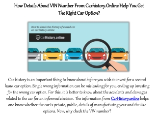 How Details About VIN Number From Carhistory.Online Help You Get The Right Car Option?