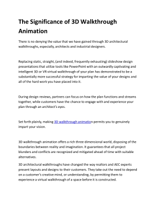 The Significance of 3D Walkthrough Animation