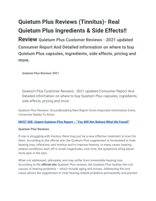 Quietum Plus Reviews (Tinnitus)- Real Quietum Plus Ingredients & Side Effects!!