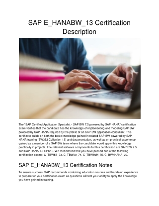 SAP E_HANABW_13 Certification Description