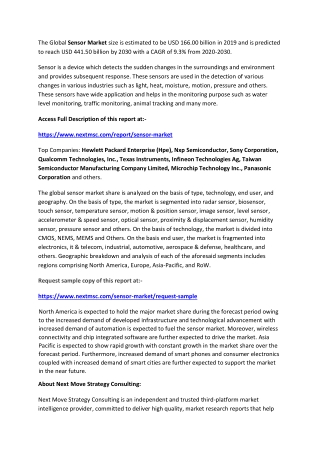Sensor Market Global Demand, Latest Technology and Outlook 2021 to 2030