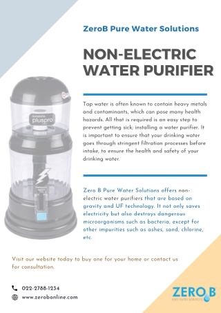 Non-Electric Water Purifier – ZeroB Pure Water Solutions