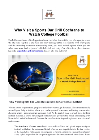 Why Visit a Sports Bar Grill Cochrane to Watch College Football