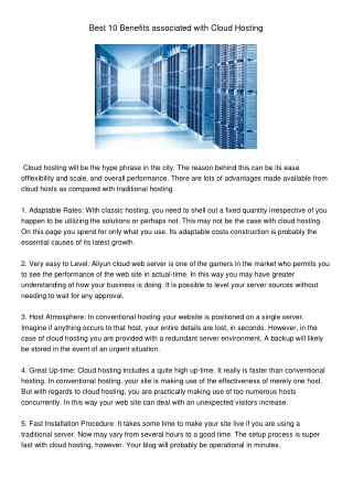 Toprated10BenefitsassociatedwithCloudHosting