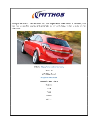 Rent Car Crete | MYTHOS Car Rentals